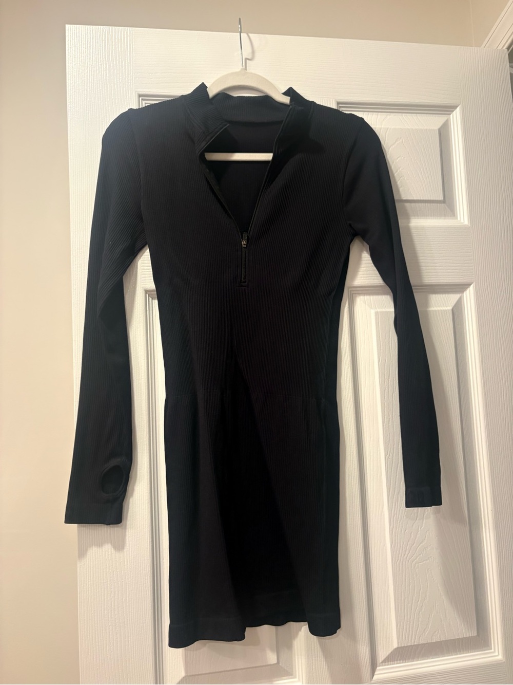 Black Long-Sleeve Zip-Front Women’s Dress